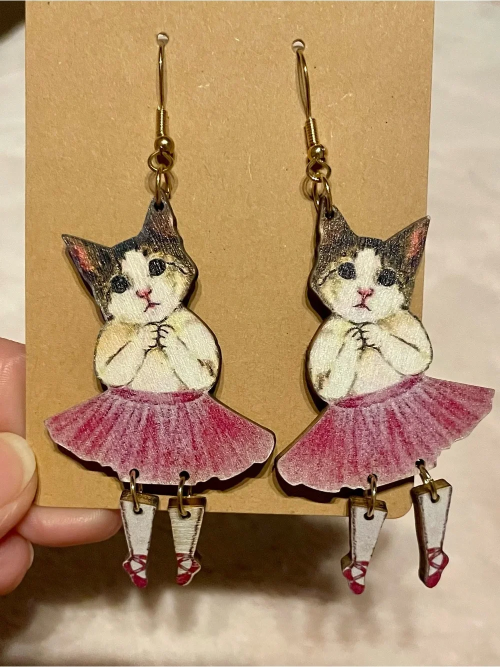Cute Cat Ballerina Earrings in Pink